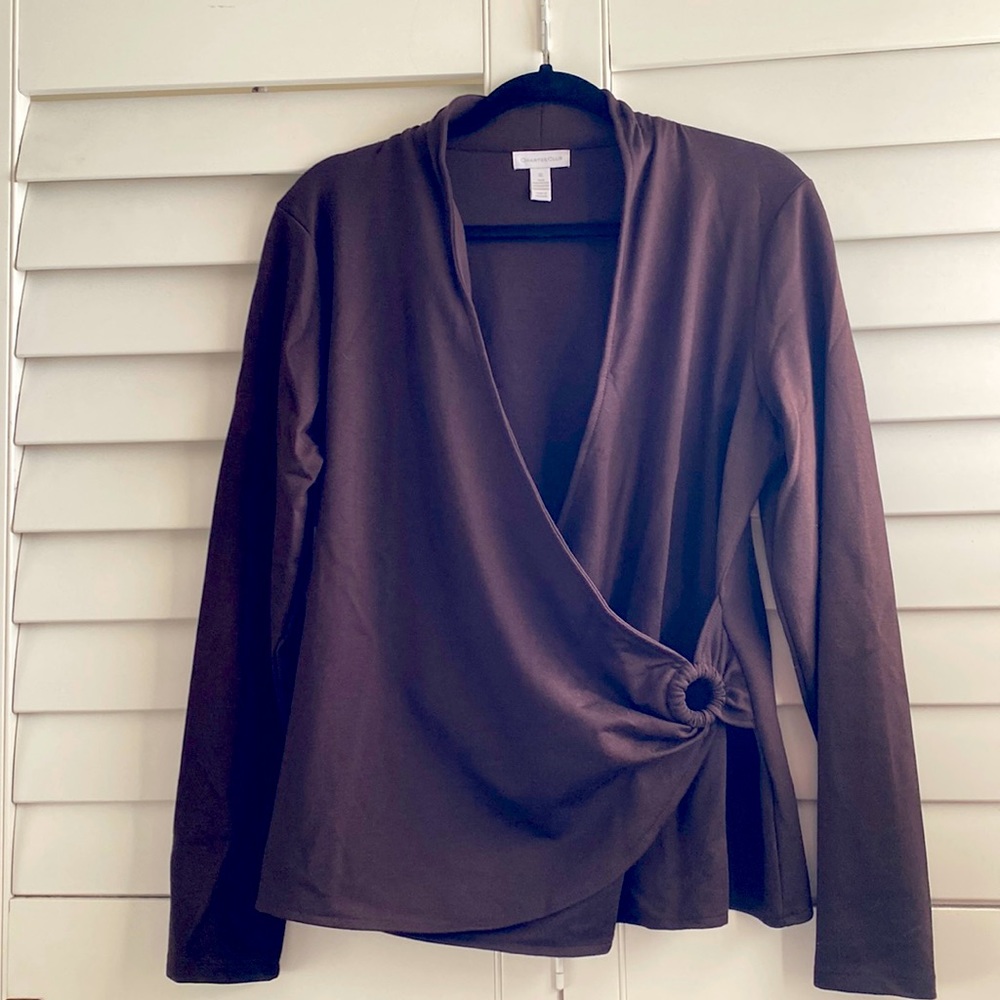 Brown Long sleeve Wrap Style Blouse